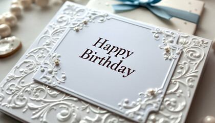 Elegant Embossed Happy Birthday Card with Pearl Accents