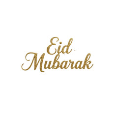 Obraz premium Eid Mubarak golden typography text on white background.