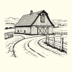 Hand-drawn farm ranch sketch line art illustration