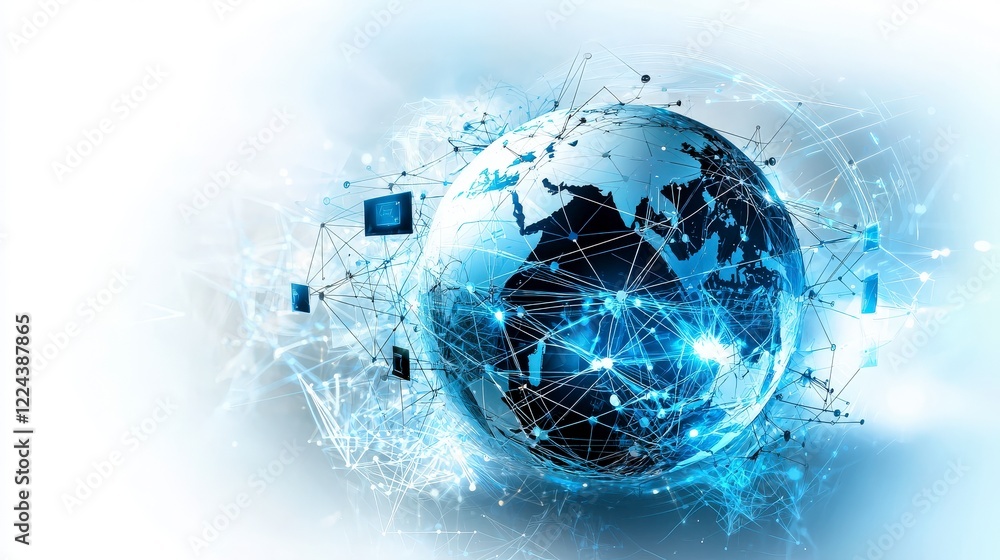 Poster Global connectivity a dynamic visualization of interconnected networks technology digital landscape futuristic view