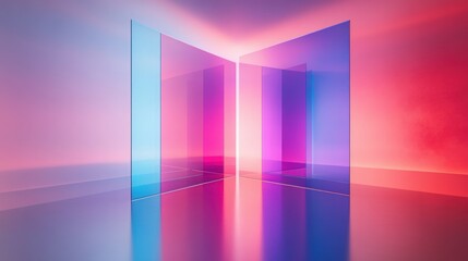 Abstract Geometric Background with Translucent Glass Panels in Blue and Pink Gradient for Modern Wallpaper