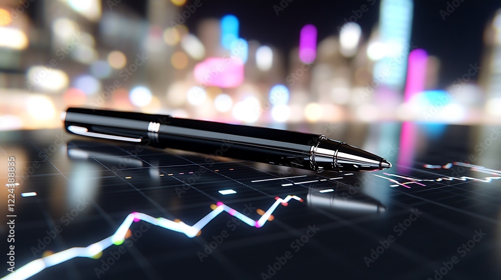 Poster analyzing financial trends with charts and data in a modern business environment
