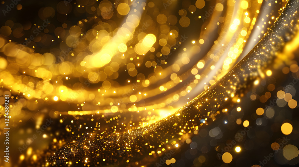 Poster a shimmering swirl of golden light and particles, creating a festive and luxurious atmosphere.