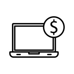 Money and laptop icons. Banking and Finance vector outline icon set.