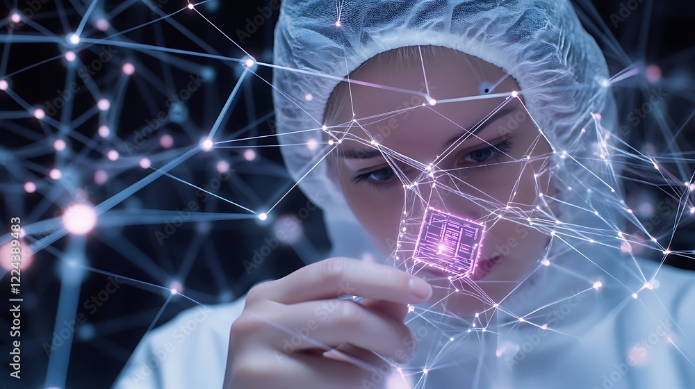 Poster holding a powerful microchip with advanced technology in a digital world