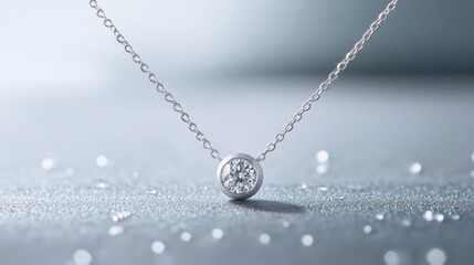 Fototapeta premium A modern diamond necklace on a minimalist gray background with subtle gradients
