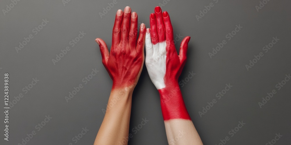 Aufkleber contemporary unity art diverse hands painted in american flag colors on matte surface - cultural vis