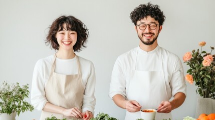 Minimalist Culinary Workshop Young Multicultural Duo Embraces Fresh Produce in a Bright Kitchen - Digital Food Content and Modern Home Cooking Experience