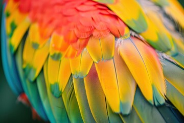 Obraz premium Vibrant Close-up of Colorful Parrot Feathers Showcasing Rich Textures