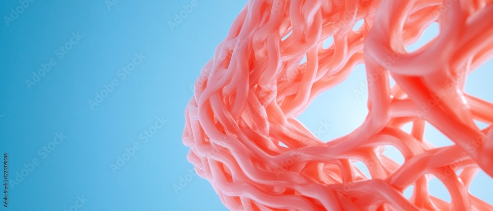 Aufkleber Modern Bio-Design Aesthetic Coral-Like Recycled Polymer Structure on Sky Blue - Innovative Visual Content for Eco-Friendly Architecture and Marketing Strategies