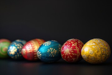 Fototapeta premium Colorful Easter Eggs Displaying Rich Traditions Against Dark Background