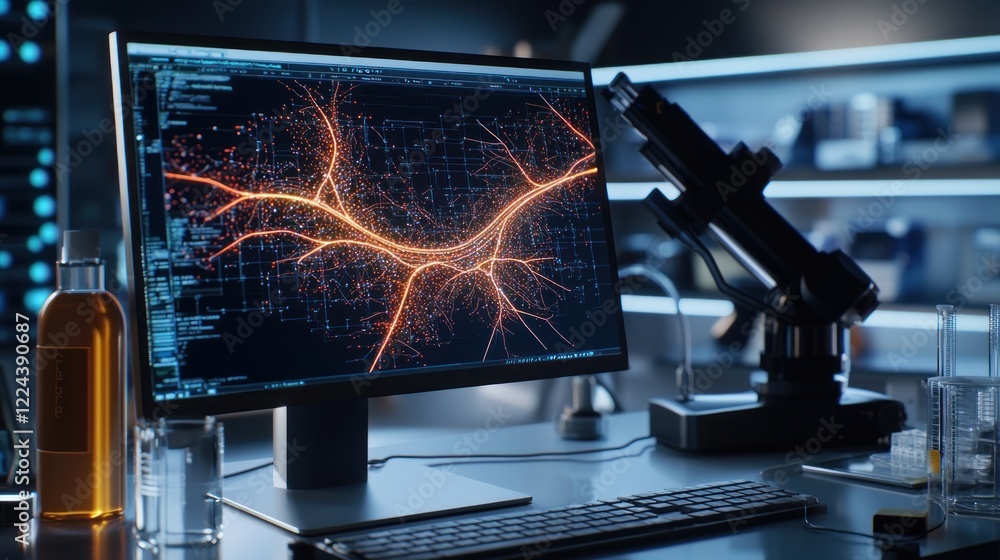 Poster glowing data network visualization