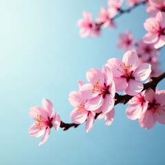 Fototapeta premium Cherry blossom tree with delicate pink petals, branch, pink flowers