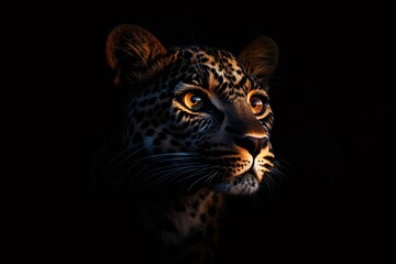 Obraz premium Leopard emerging from darkness with intense gaze