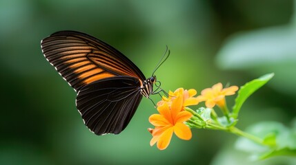 Fototapeta premium Vibrant Nature Close up of a butterfly with vibrant wings, perched on a colorful flower