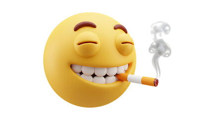 Smoking Emoji 3D Render Happy Face Illustration isolated on white background. Generative AI