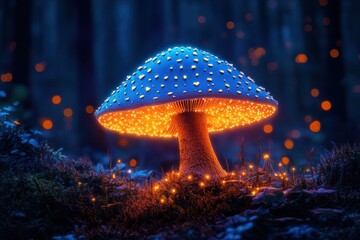 Glowing Magic Mushroom in Enchanted Forest Bioluminescent Nature