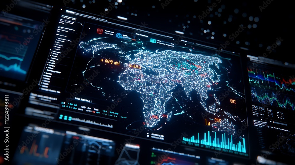 Aufkleber exploring the universe with high-tech screens and earth from space