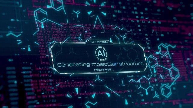 Ai generative concept, Ai assistant for scientific research, artificial intelligence generating a molecular structure, futuristic user interface (3d render) - Powered by Adobe