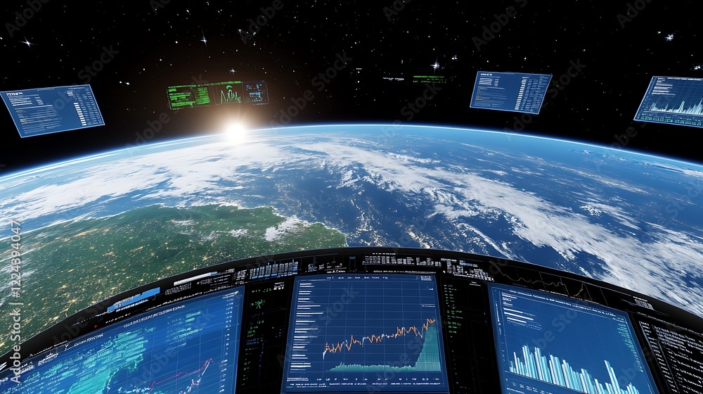 Aufkleber exploring the universe with high-tech screens and earth from space