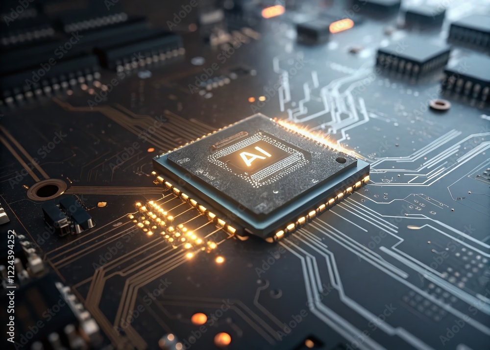 Poster ai chip processor close-up: advanced machine learning & data analysis technology