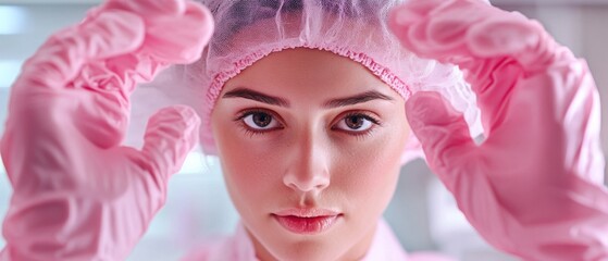 Advanced Biomedical Research Imagery Female Scientist in Pink Laboratory Setting - Cutting-Edge Healthcare Marketing for Innovative RandD Progress