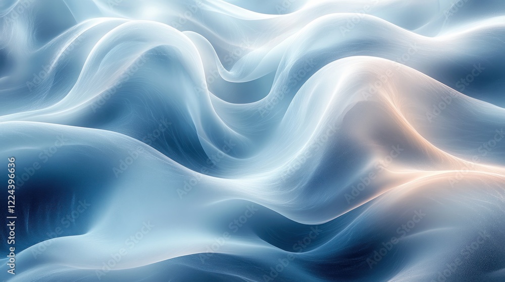 Poster Modern Abstract Design with Flowing Curves in Blue and White