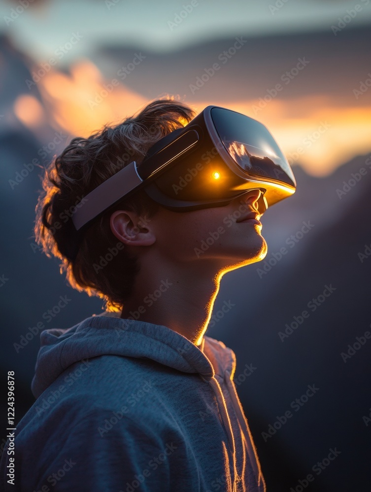 Aufkleber immersive virtual reality exploration young man in tech hoodie engaged with vr visuals - creative co