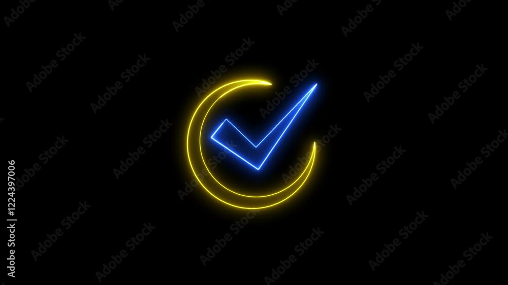 Poster glowing neon check mark icon isolated. check box icon with correct, accept checkmark icons tick box 