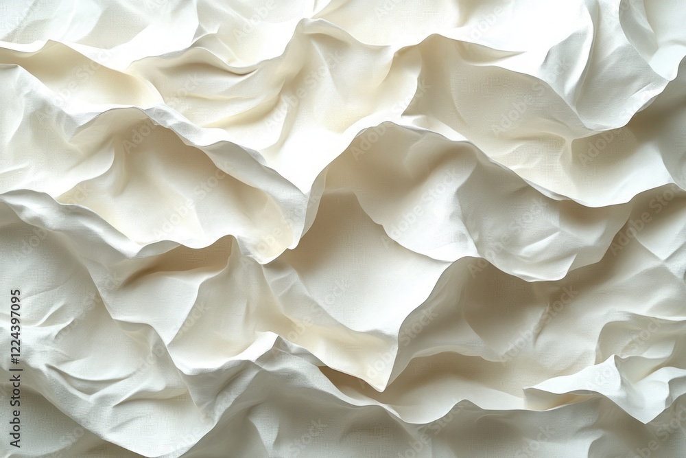 Poster crumpled white paper texture with soft lighting shadows and contours abstract background design