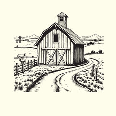 Hand-drawn farm ranch sketch line art illustration