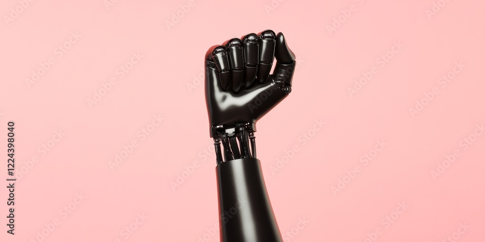 Aufkleber cybernetic futurism sleek robotic fist with vr wrist cuff on minimalistic backdrop - empowering tech