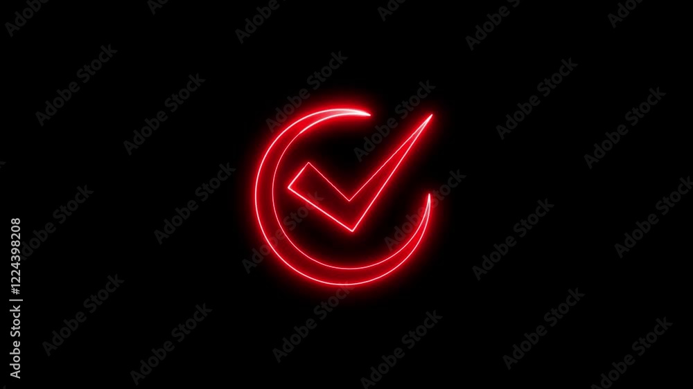 Poster glowing neon check mark icon isolated. check box icon with correct, accept checkmark icons tick box 