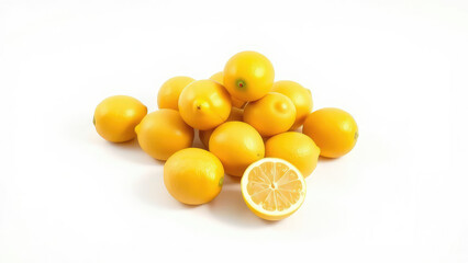 Group of whole lemons on a pristine white background, grocer, fruit bowl