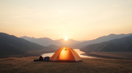 Golden Hour Eco-Tourism Indian Friends Sustainable Camping Adventure by Riverside with Solar Gear - Nature Retreat Content and Outdoor Product Marketing