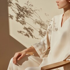 Minimalist Care Soft Textured Medical Apparel in Natural Light - Wellness Marketing and Compassionate Healthcare Branding