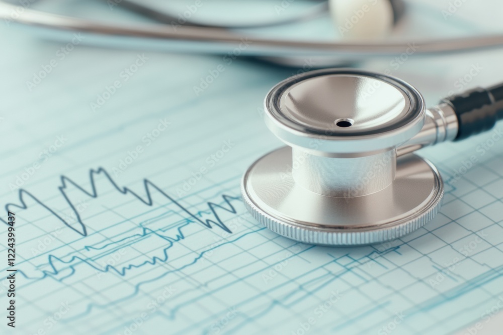 Aufkleber high-tech healthcare insight digital stethoscope on ecg chart - streamlined diagnostic content for m