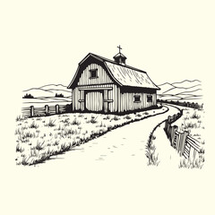 Hand-drawn farm ranch sketch line art illustration