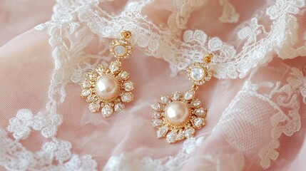 Delicate gold earrings on a pastel pink background, styled for a soft and elegant look