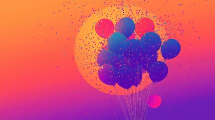 Colorful Balloons Float Amidst Festive Confetti