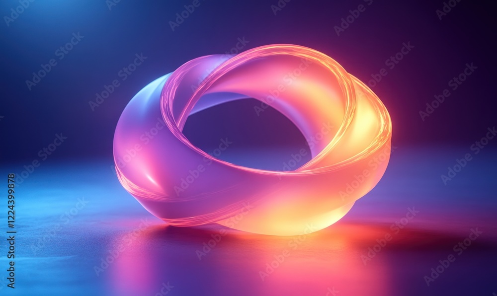 Poster futuristic 3d circular design with neon lighting and gradient background