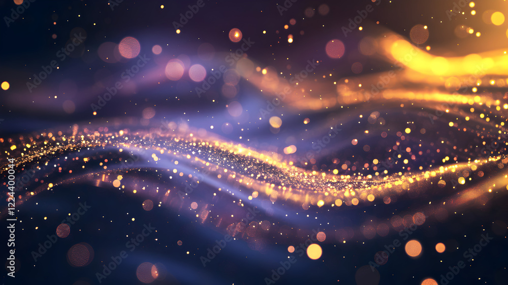 Poster a mesmerizing abstract background with flowing waves of light and shimmering particles.