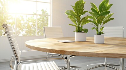 Fototapeta premium Business meeting setup with plants modern office space interior design bright environment aesthetic viewpoint