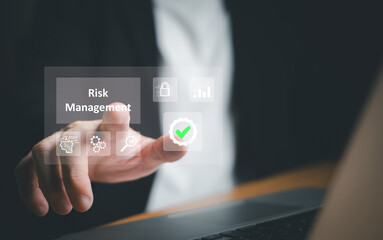 close up with hand of business person identify danger risk with AI among normal incident. Risk management concept for business and personal planning for risk mitigation with information and decision
