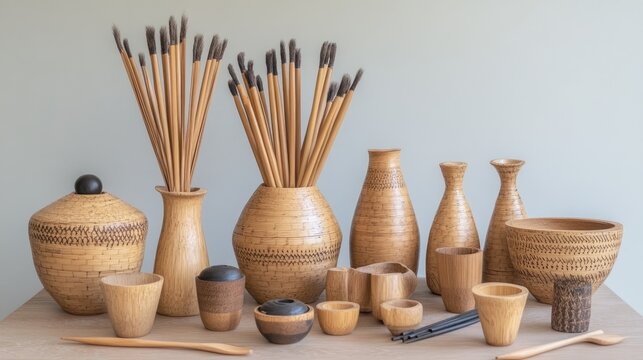 OTOP locally made bamboo products neatly arranged on a table with a neutral background