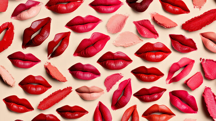 Fototapeta premium Vibrant Lipstick Shades on Display. Artistic Close-up of Lips and Colorful Makeup