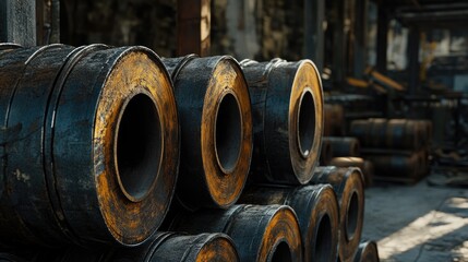 Steel rolls stored in a factory warehouse, ready for the next phase of production.