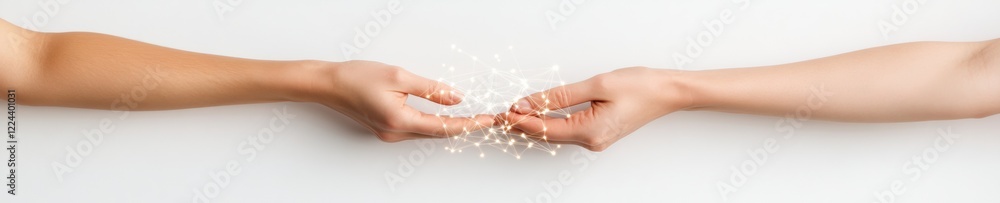 Poster Modern Collaborative Network Diverse Hands Creating Digital Synergy with Luminous Nodes - Visionary Business Innovation and Unified Solutions for Tech Connectivity