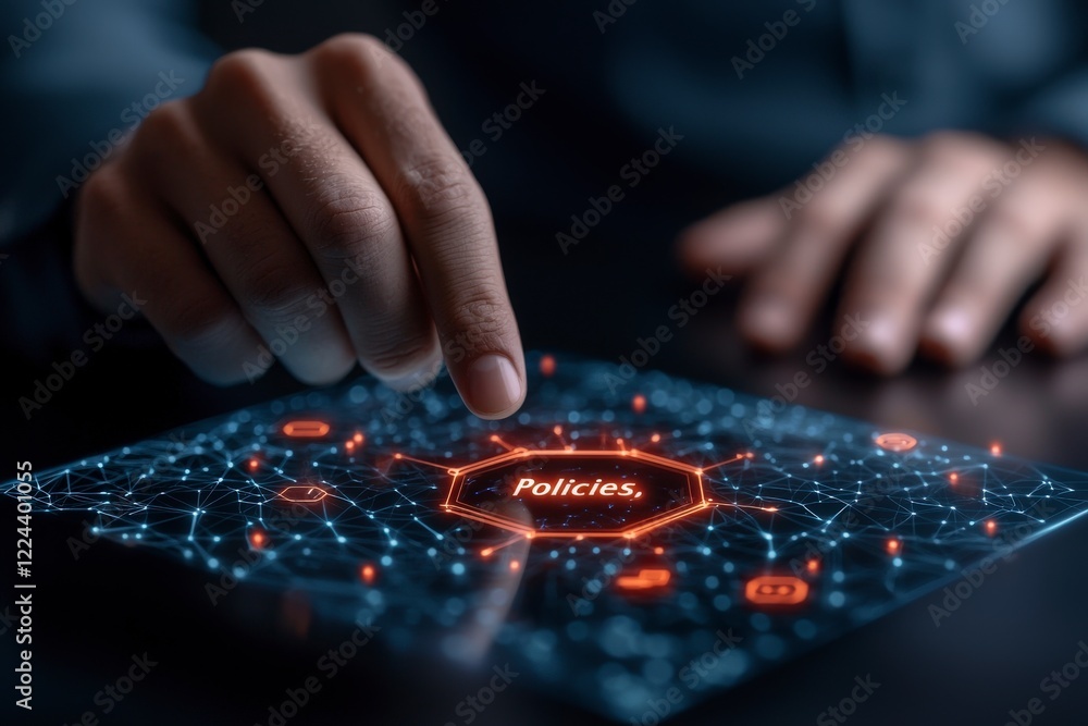 Aufkleber hand interacting with digital network concept highlighting policies and technology in a modern setti
