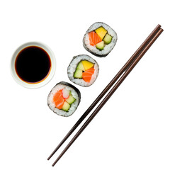 Freshly Made Sushi Rolls with Colorful Fish and Vegetables